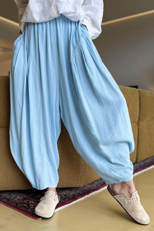 Noa Linen Blend Sia Barrel Trouser Baby Blue